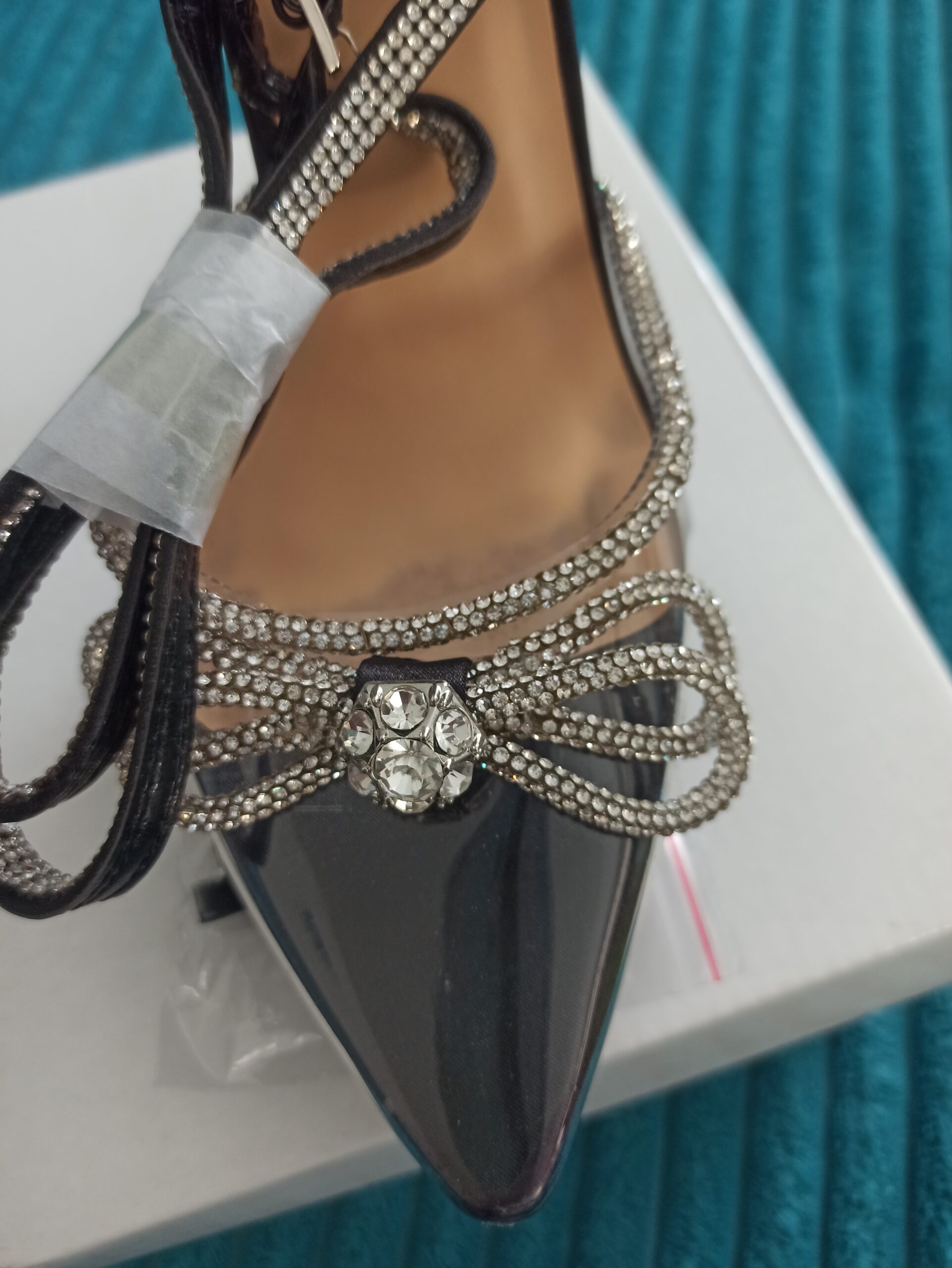 Elegante High Heels Sandalen Schwarz mit Strass & Schleife. Gr.37.Neu mit Ovp.