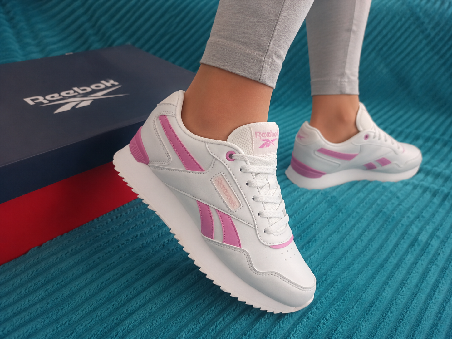 Reebok Glide Ripple Clip Damen Sneaker Weiß/Rosa Gr. 35 Neu mit Etikett