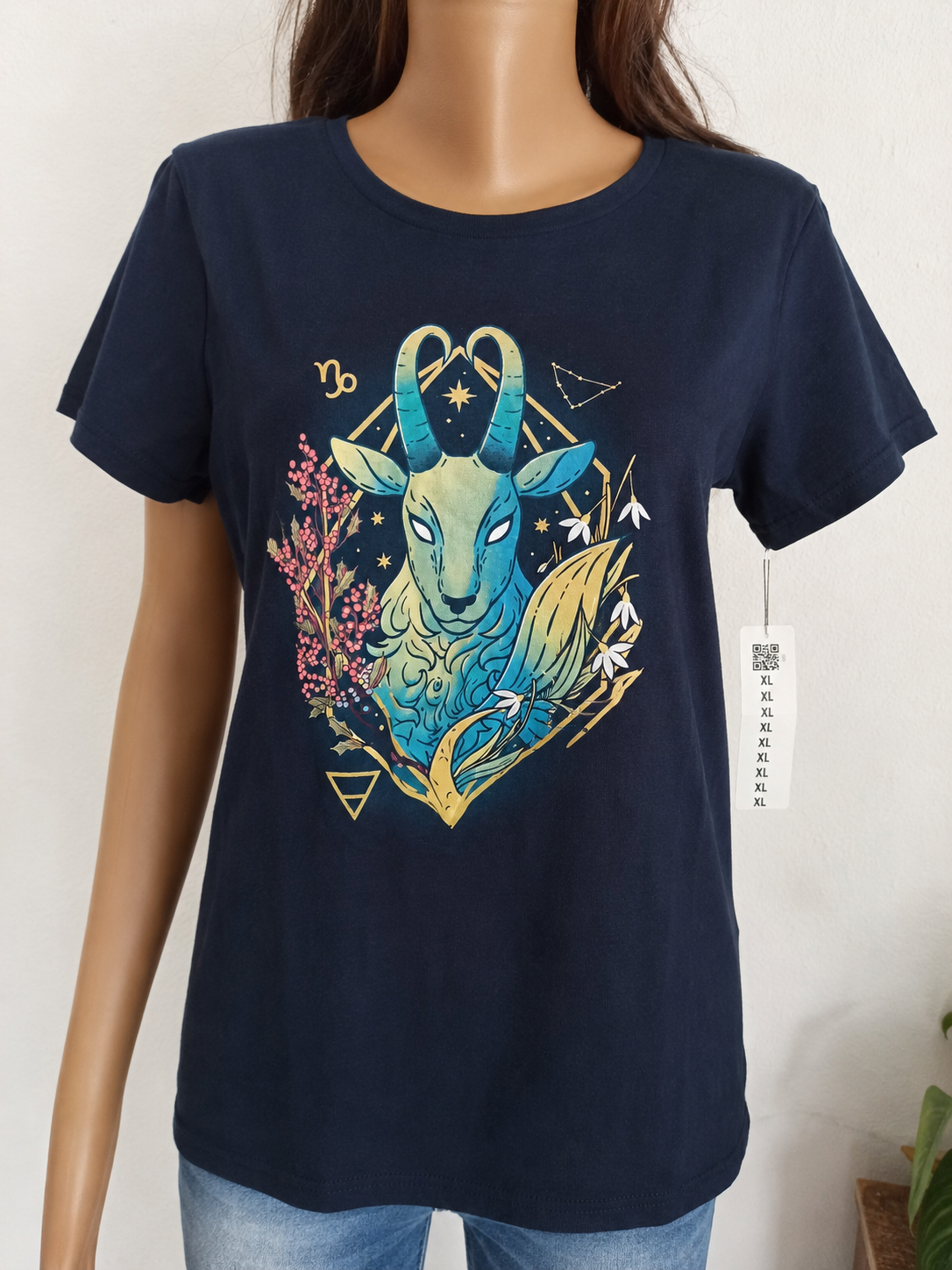Teeturtle Damen T-Shirt Steinbock (Capricorn) XL Dunkelblau – Neu