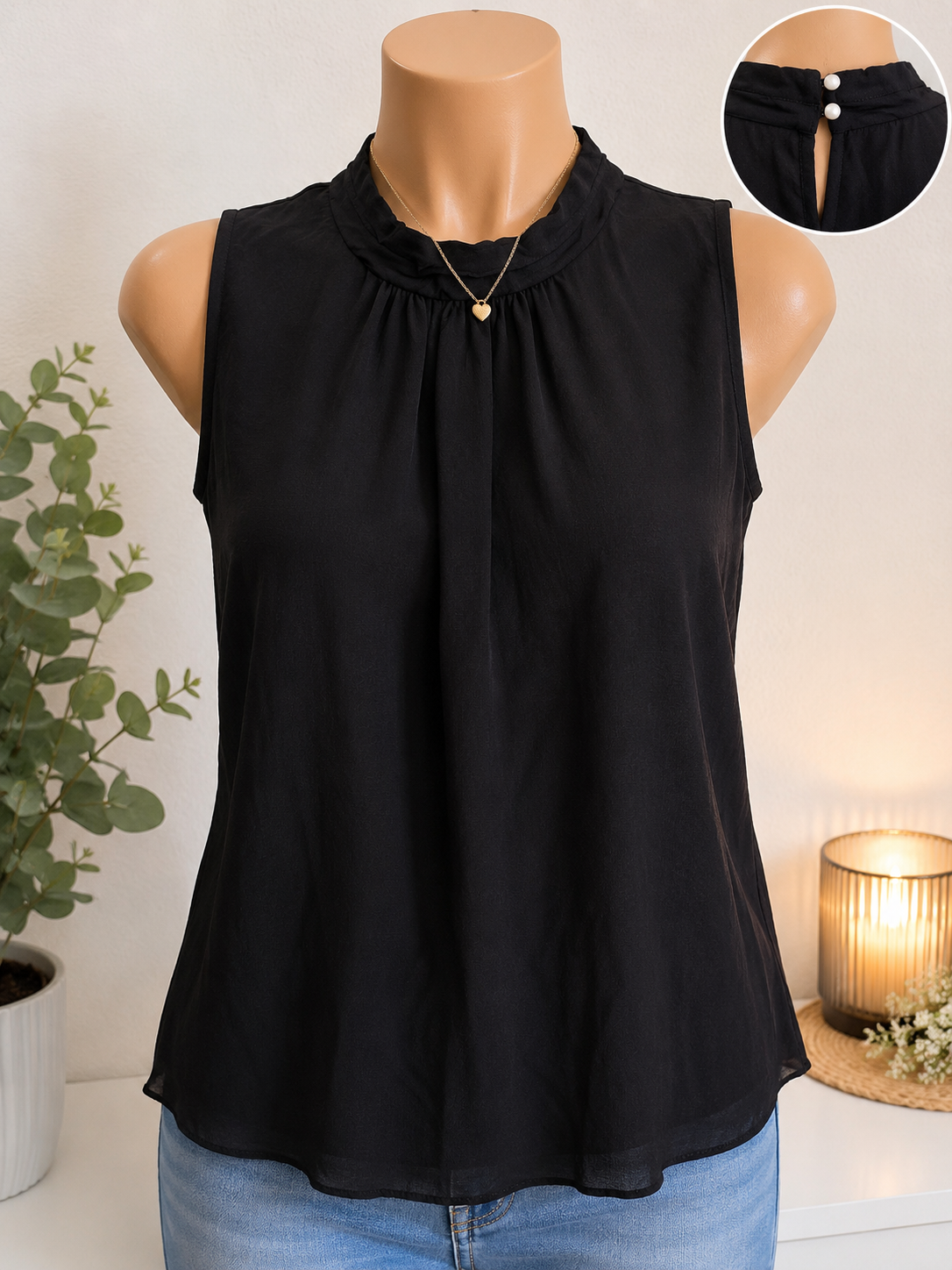 Yessica Damen Bluse Schwarz Ärmellos Elegant Gr. M