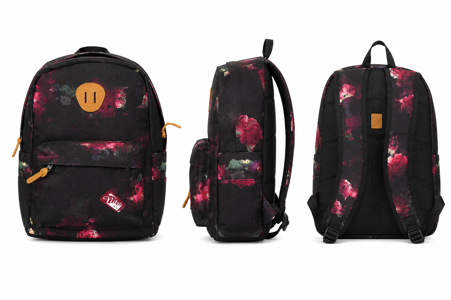 Nitro Rucksack Blumenmuster Schwarz Rosa – Freizeitrucksack Schulrucksack Backpack