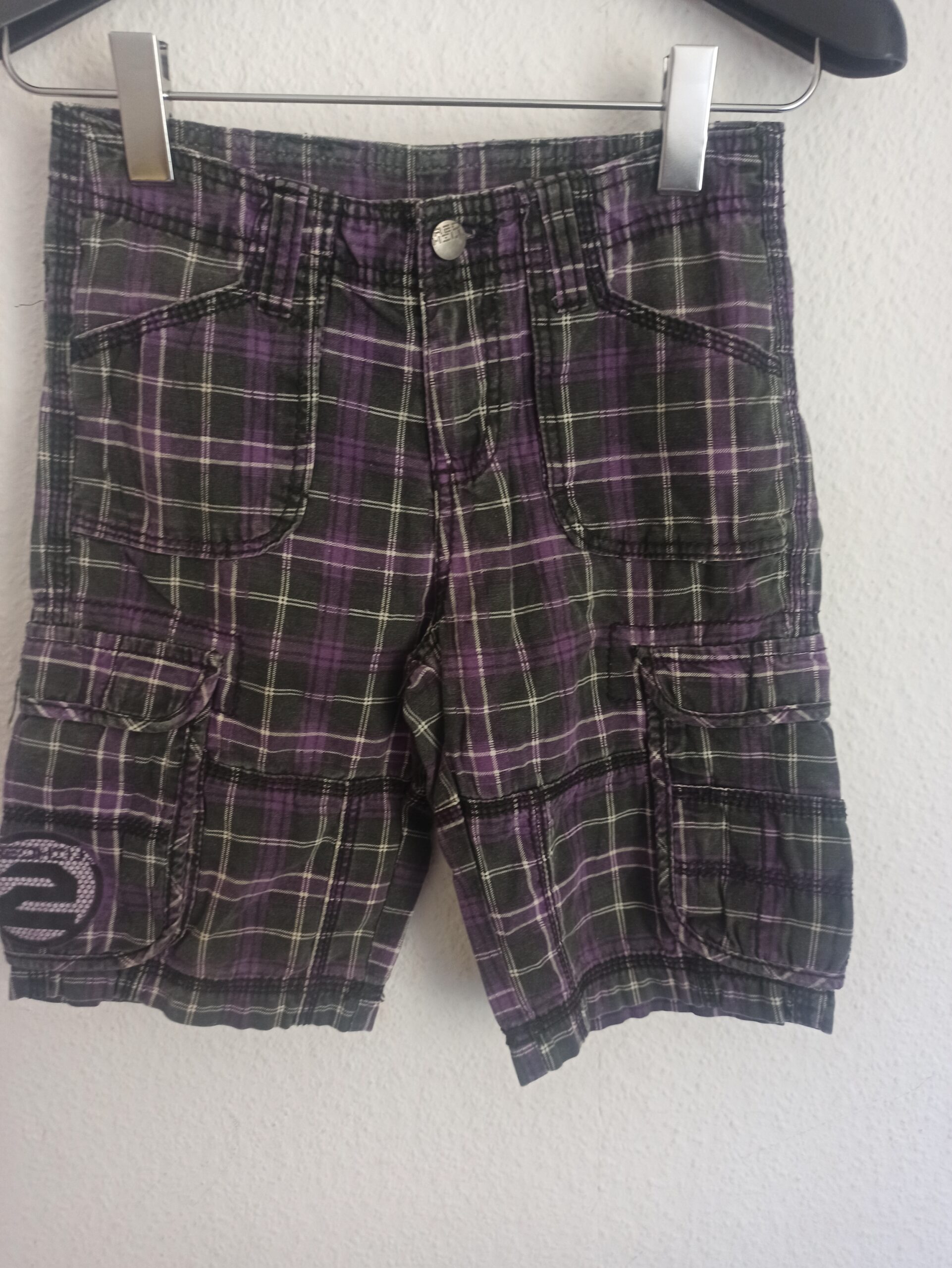Pocopiano Jungen Cargo Shorts Kariert Gr. 140 (9–10 Jahre) Lila/Schwarz