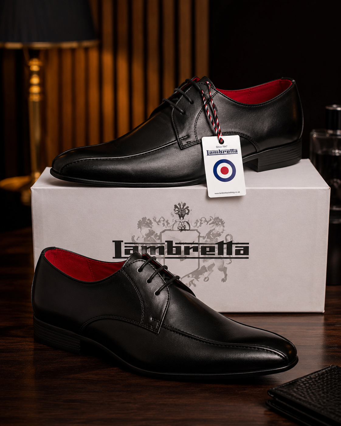 Lambretta Dougal Herren Lederschuhe Schwarz Gr. EU 42 (UK 8) Neu Mit Ovp Echtleder