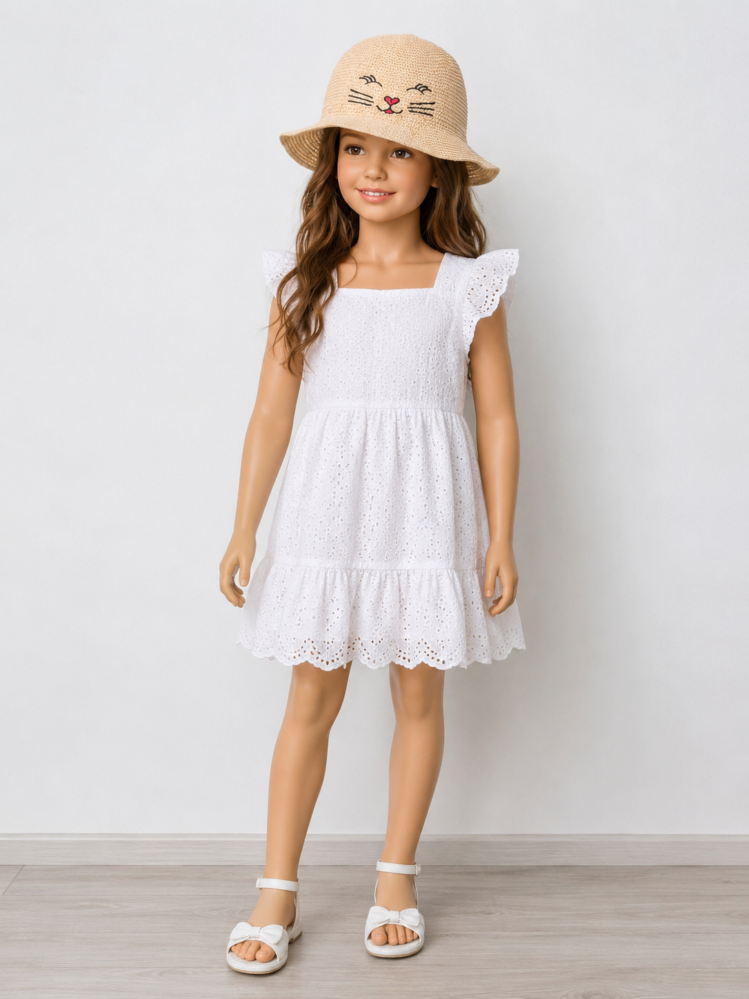 X-Mail Mädchen Sonnenhut mit Katzenmotiv – Beige/Gold