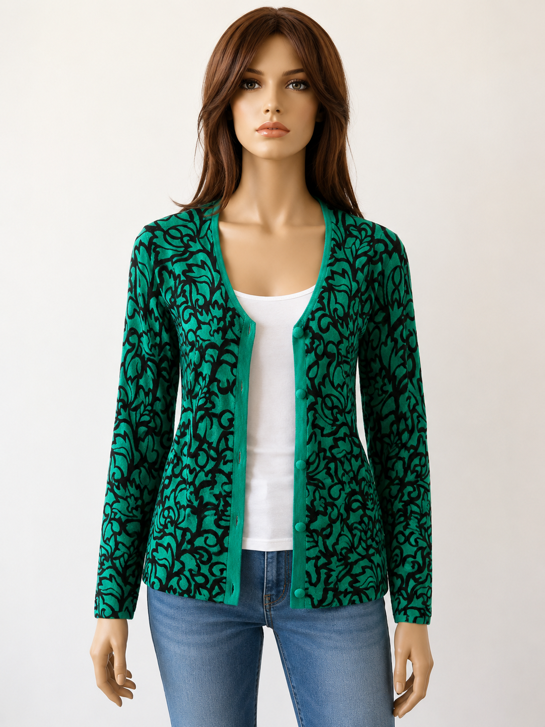 ARI Colour Damen Cardigan Grün Schwarz Gr. M – Blumenmuster