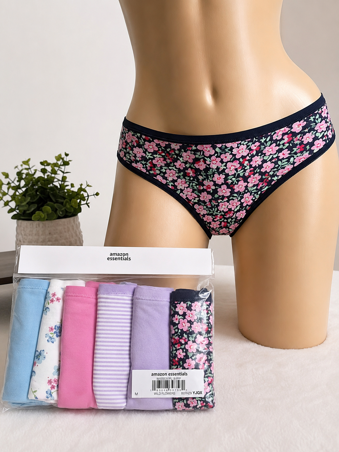 Amazon Essentials Damen Slips 6er-Pack Gr. M Bunt Blumen Streifen Neu