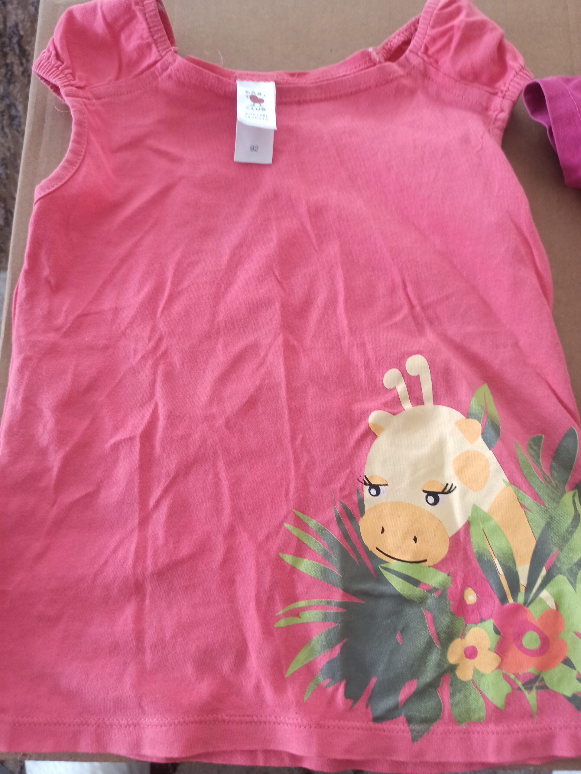2er Set Mädchen T-Shirts Gr. 92 – Pink/Rosa mit Giraffe & Pailletten