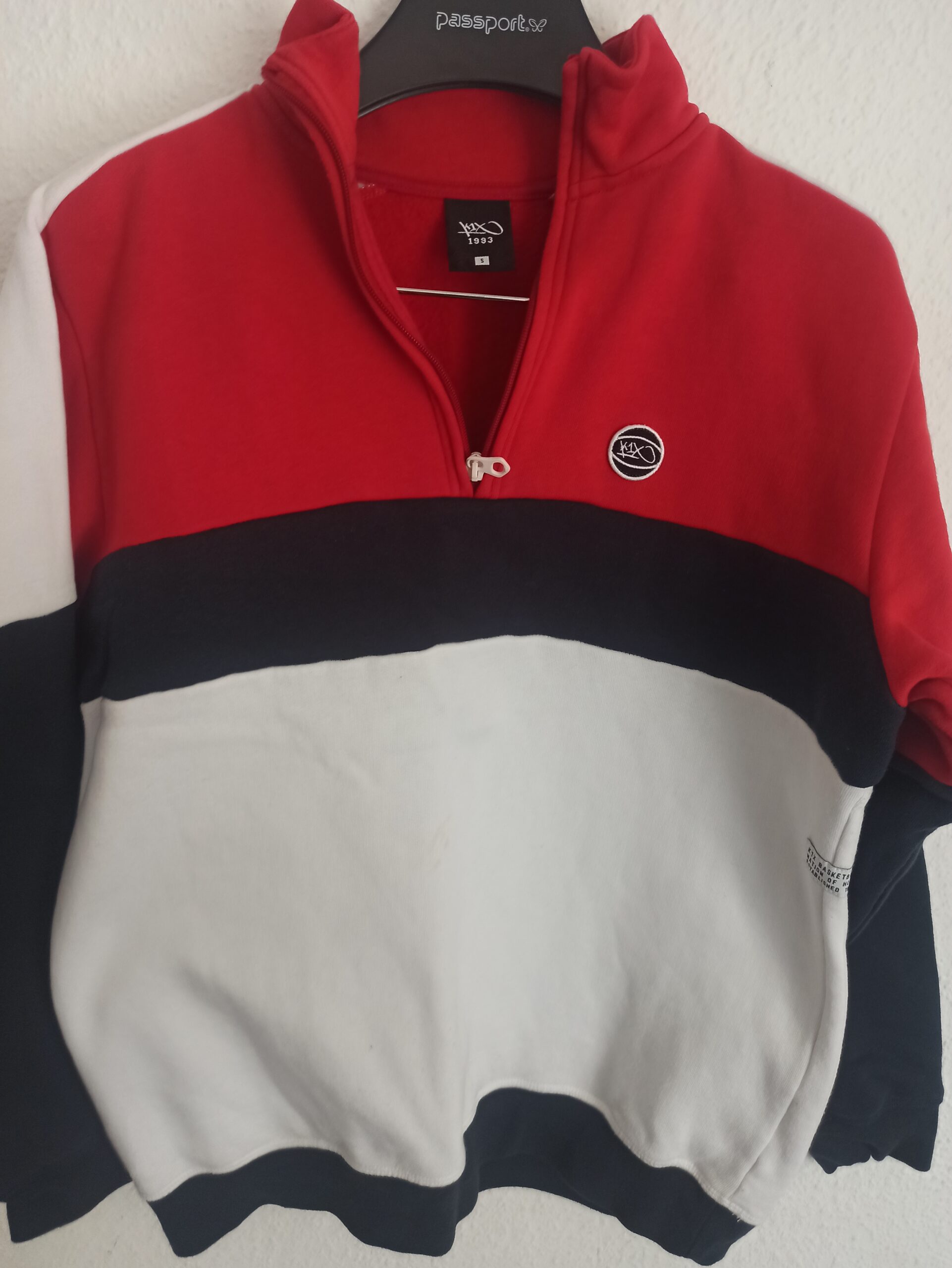 K1X Herren Sweatshirt Gr. S Rot Weiß Schwarz Half Zip Pullover