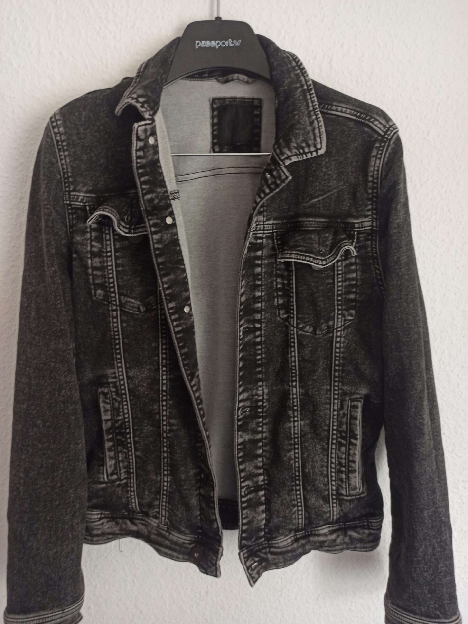 C&A Denim Jeansjacke Damen Gr. M Schwarz/Grau Used Look Stretch