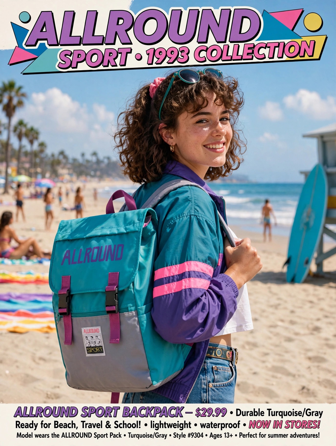 ALLROUND Sport Rucksack Vintage 90s – NEU in Folie – Türkis/Grau Kult Retro