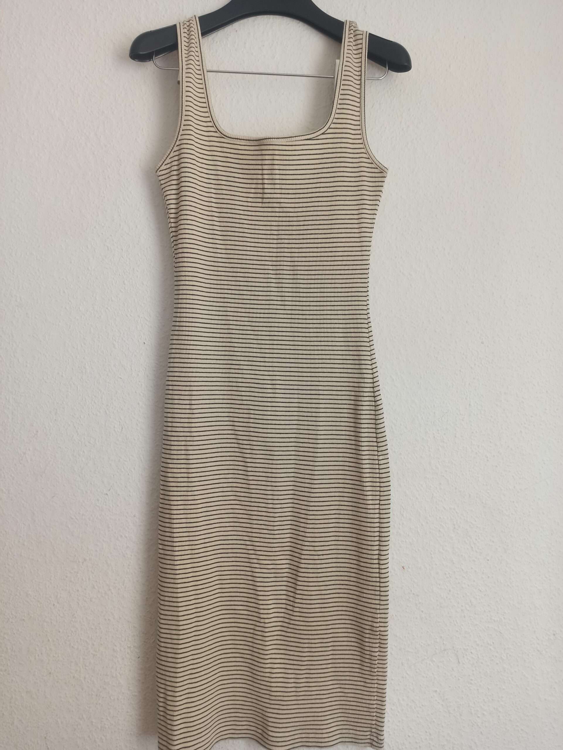 AMISU Damen Kleid gestreift – Beige/Schwarz – Größe EU 40