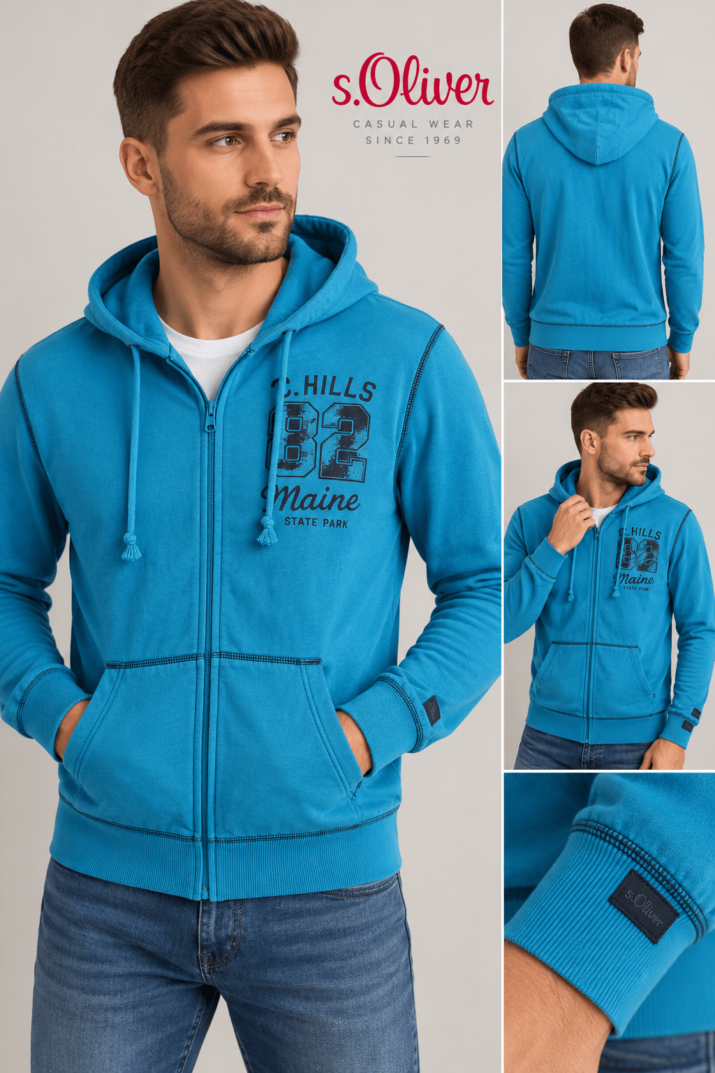 S.Oliver Herren Sweatjacke M | Hoodie mit Kapuze | Türkis