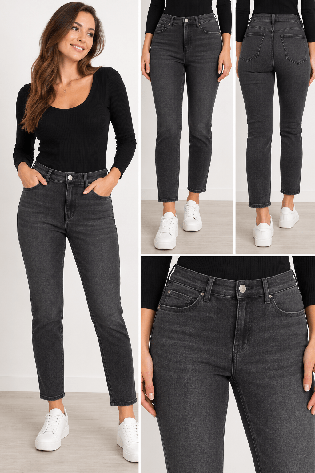 UP Fashion Damen Jeans Größe 40 | Dunkelgrau Schwarz | Slim Fit