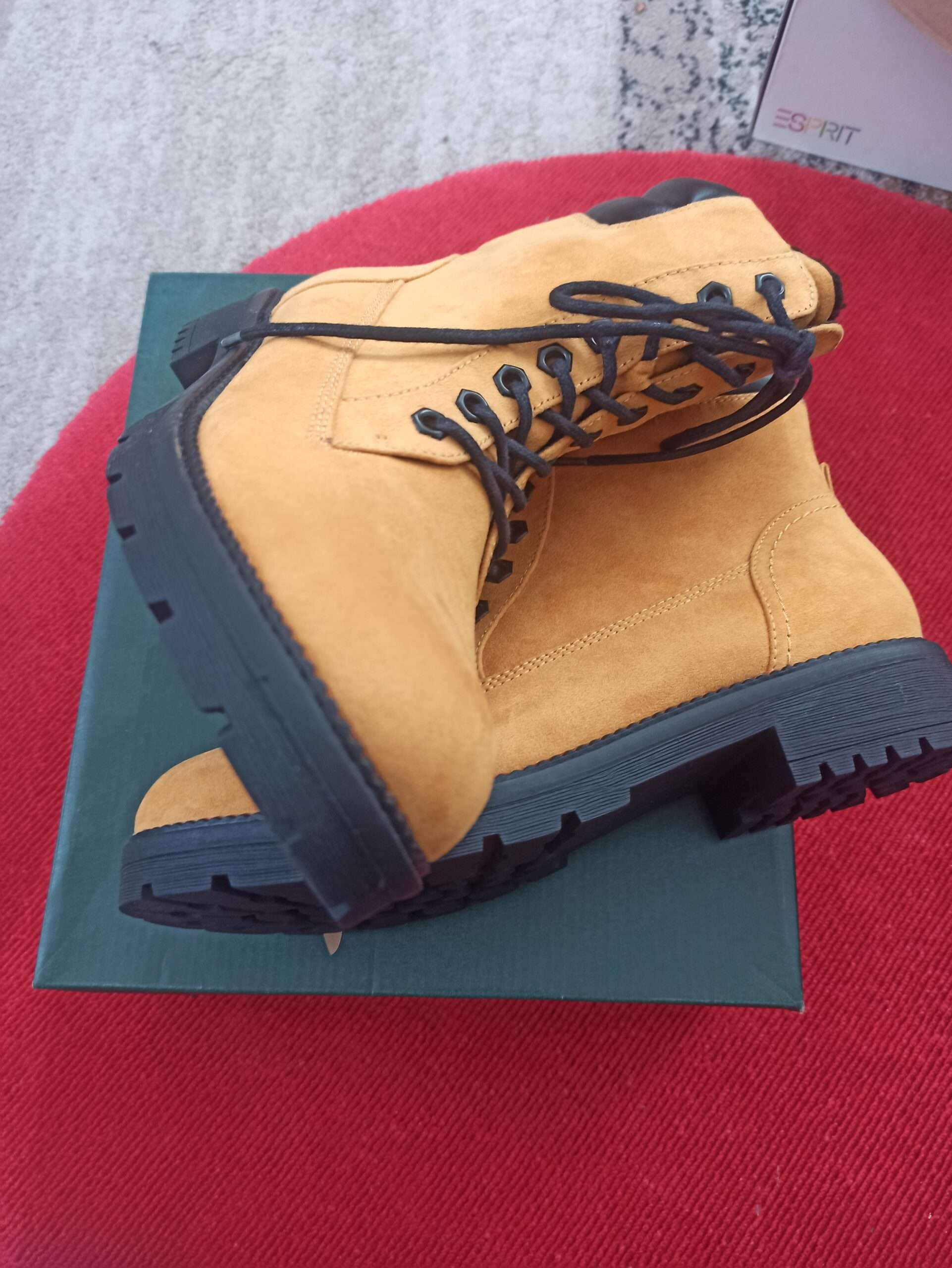Damen Boots Gr. 41 | Winterstiefel Schnürboots | Camel | Gefüttert